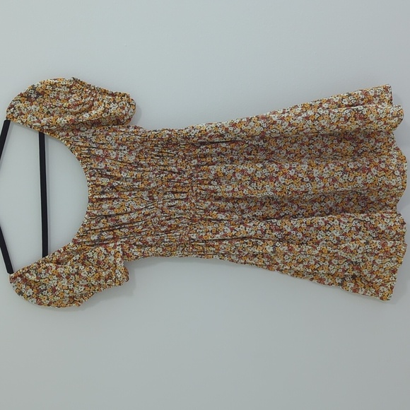 Faithfull the Brand Yellow Floral Mini Dress Women’s Medium Puff Sleeve - Picture 4 of 5